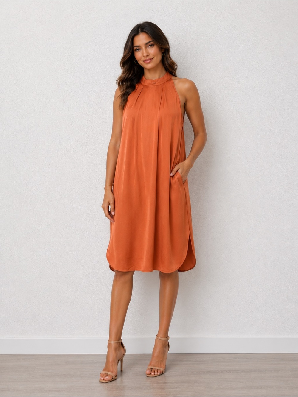 C/MEO Collective Rust Halter satin Dress M